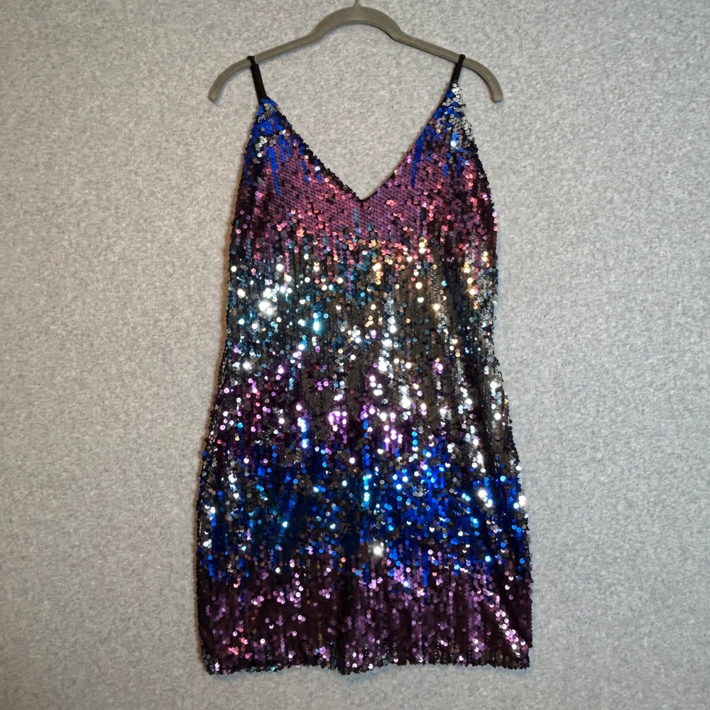 Unbranded Sequin Mini Dress Women XL Multi Ombre V-Neck Party Disco Glam